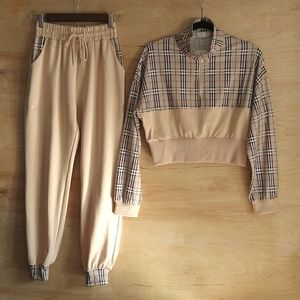 Women's Two Piece Tracksuit Long Sleeve Half Zip Stretch Waistband